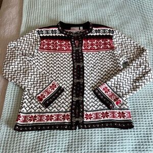 Croft & Barrow Fair Isle Cardigan Sweater Womens Medium White Black Chenille